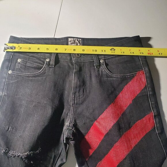 Naked & Famous Skinny Guy Jeans 31W -Painted- Destroyed-- Japanese raw denim - Picture 5 of 16